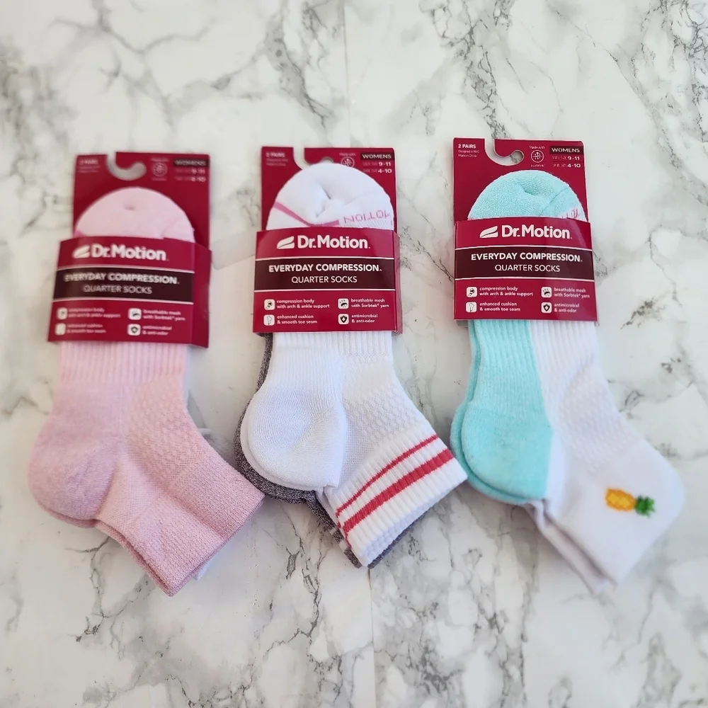 Dr. Motion Quarter Socks 6 Pairs Compression Socks Size Socks 9–11 Shoe 4-10